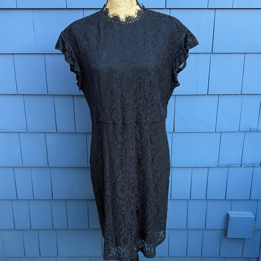 Who What Wear Black Lace Mini Dress flutter sleeve pinup